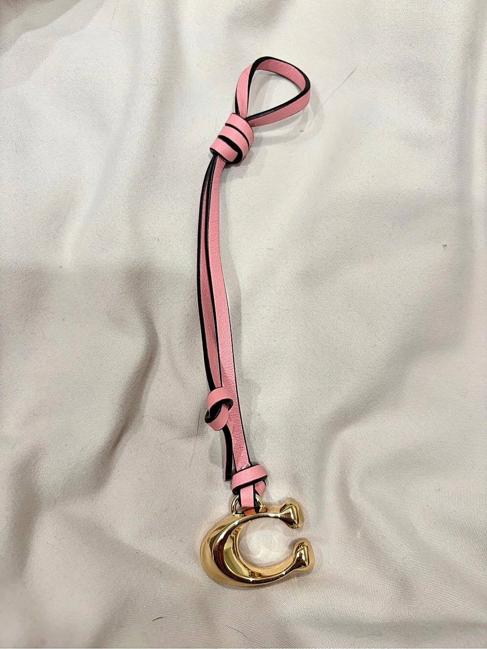 Coach Pink Leather Strap Keychain with Gold-Tone Clasp